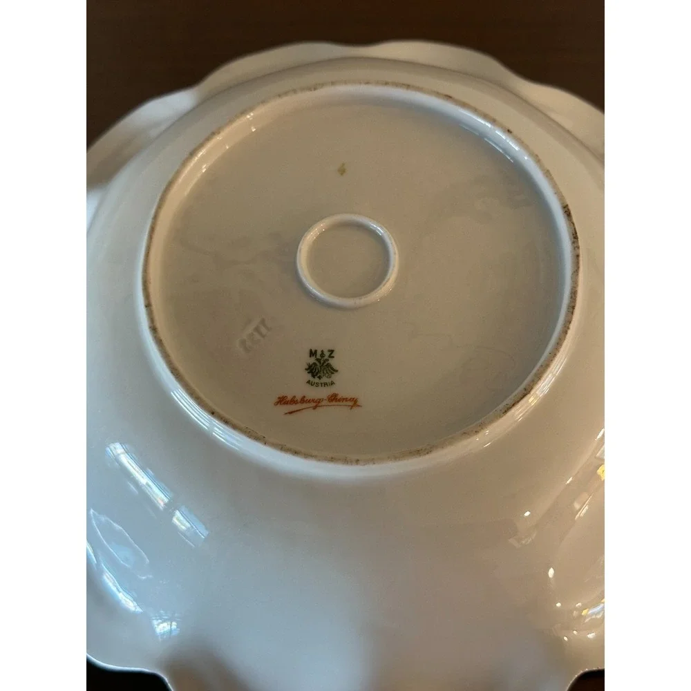 Antique Double Back Stamped MZ Austria & Habsburg BT Co. Floral Ruffle Bowl 11''